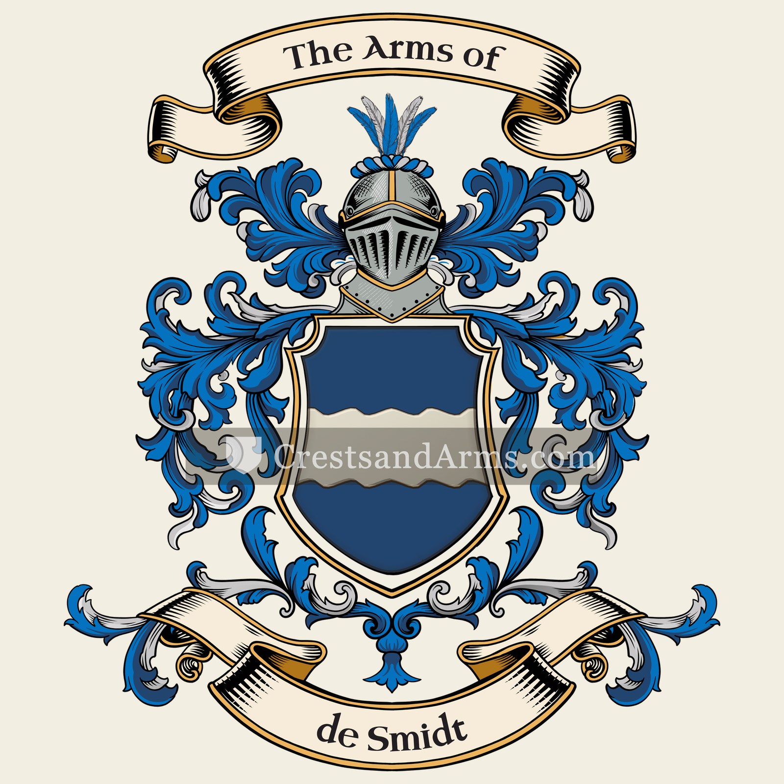 The de Smidt coat of arms, drawn from the recorded blazon