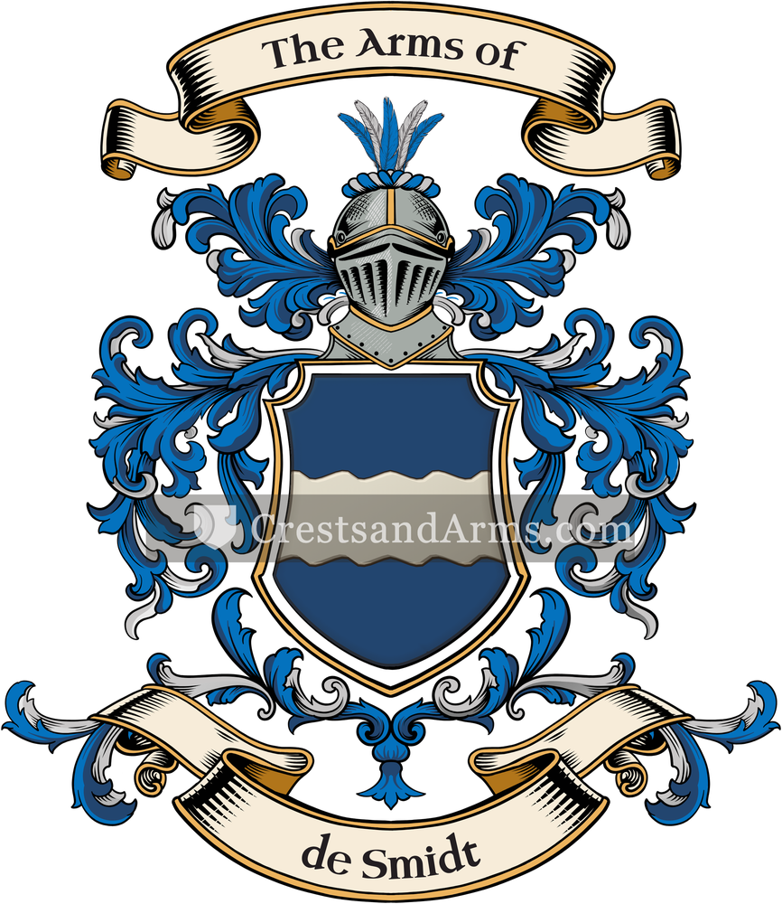 The de Smidt coat of arms, drawn from the recorded blazon