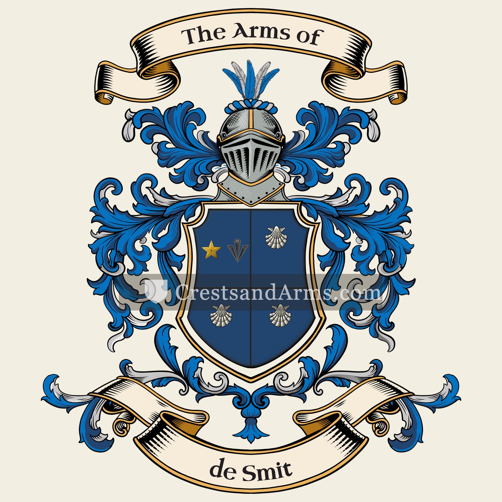 The de Smit coat of arms, drawn from the recorded blazon