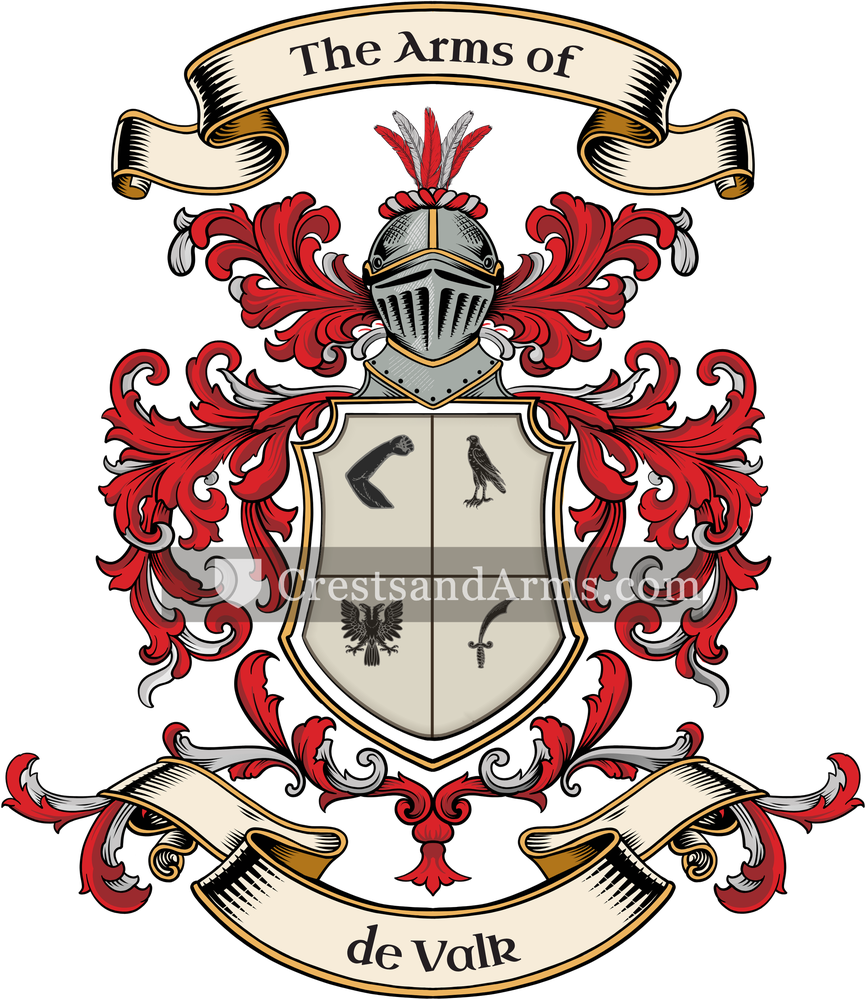 The de Valk coat of arms, drawn from the recorded blazon