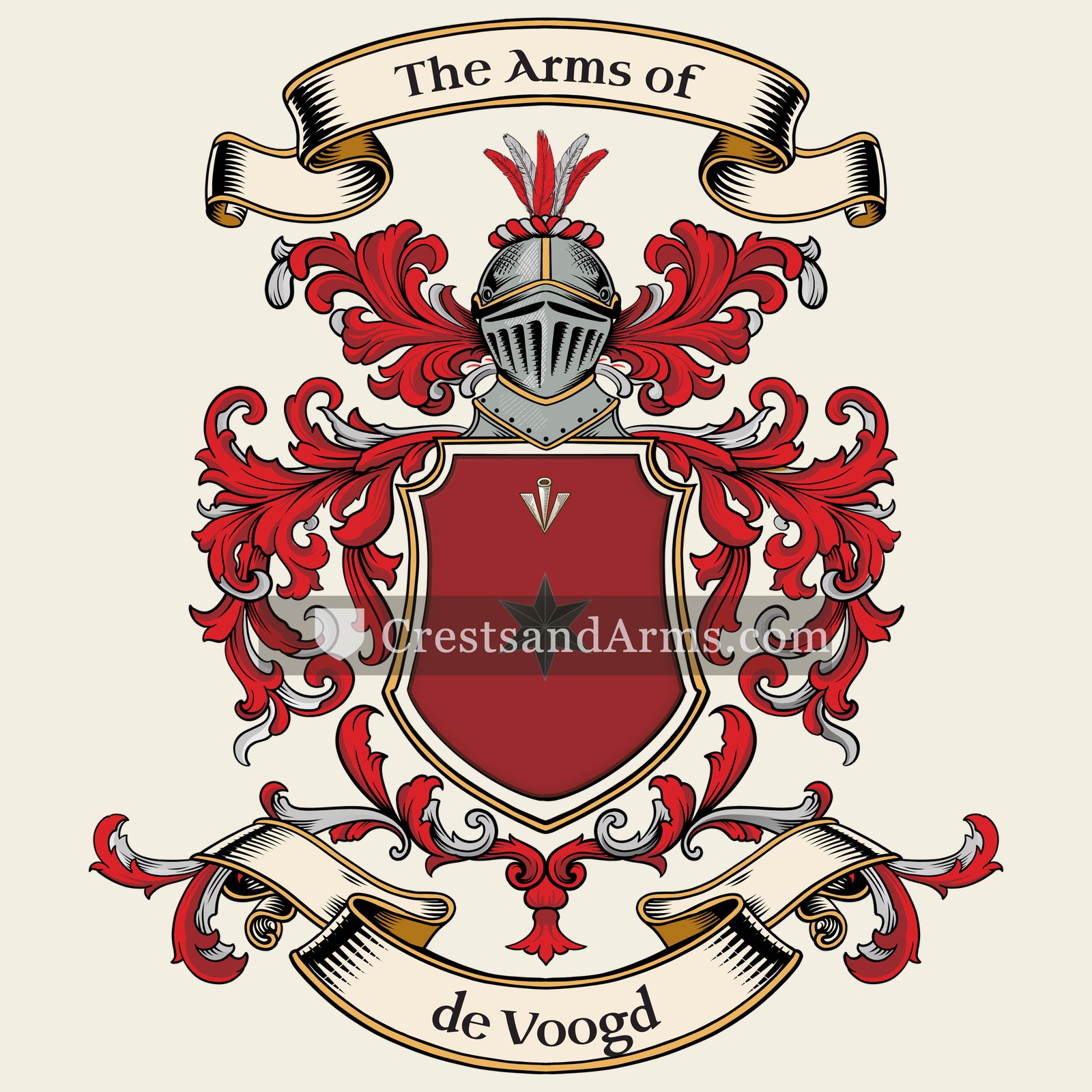 The de Voogd coat of arms, drawn from the recorded blazon