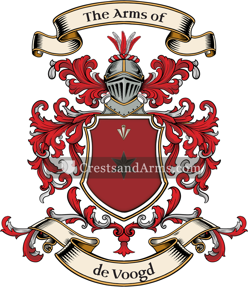 The de Voogd coat of arms, drawn from the recorded blazon