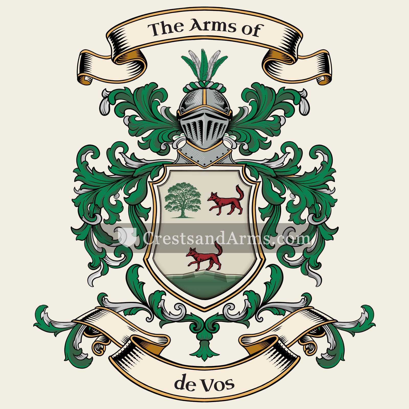 The de Vos coat of arms, drawn from the recorded blazon