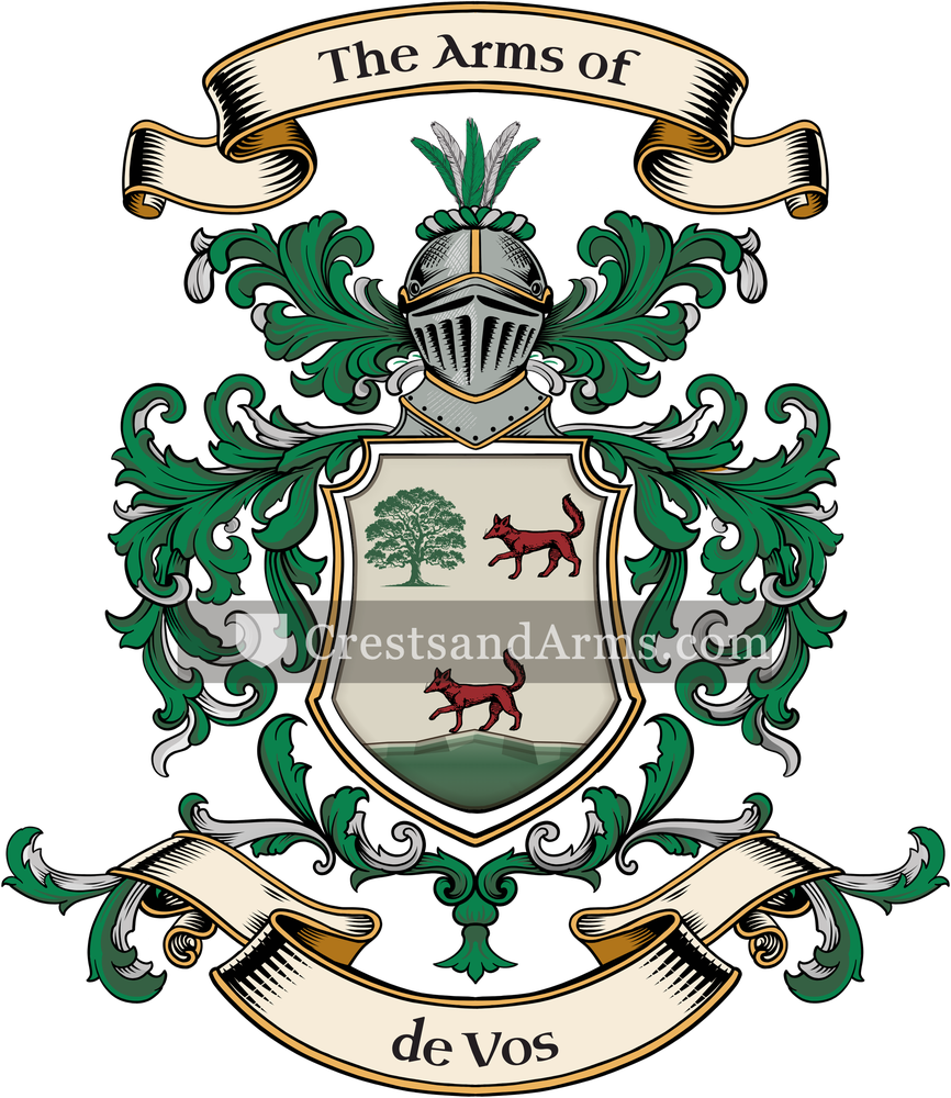 The de Vos coat of arms, drawn from the recorded blazon