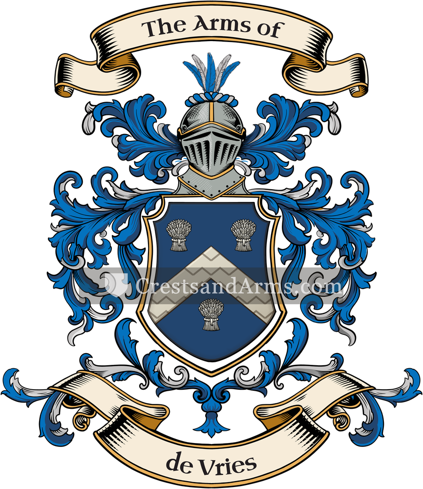The de Vries coat of arms, drawn from the recorded blazon