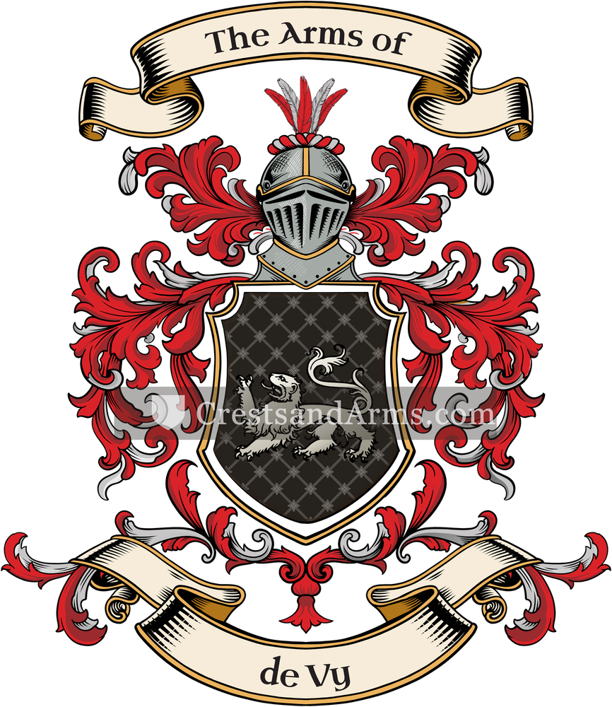 The de Vy coat of arms, drawn from the recorded blazon