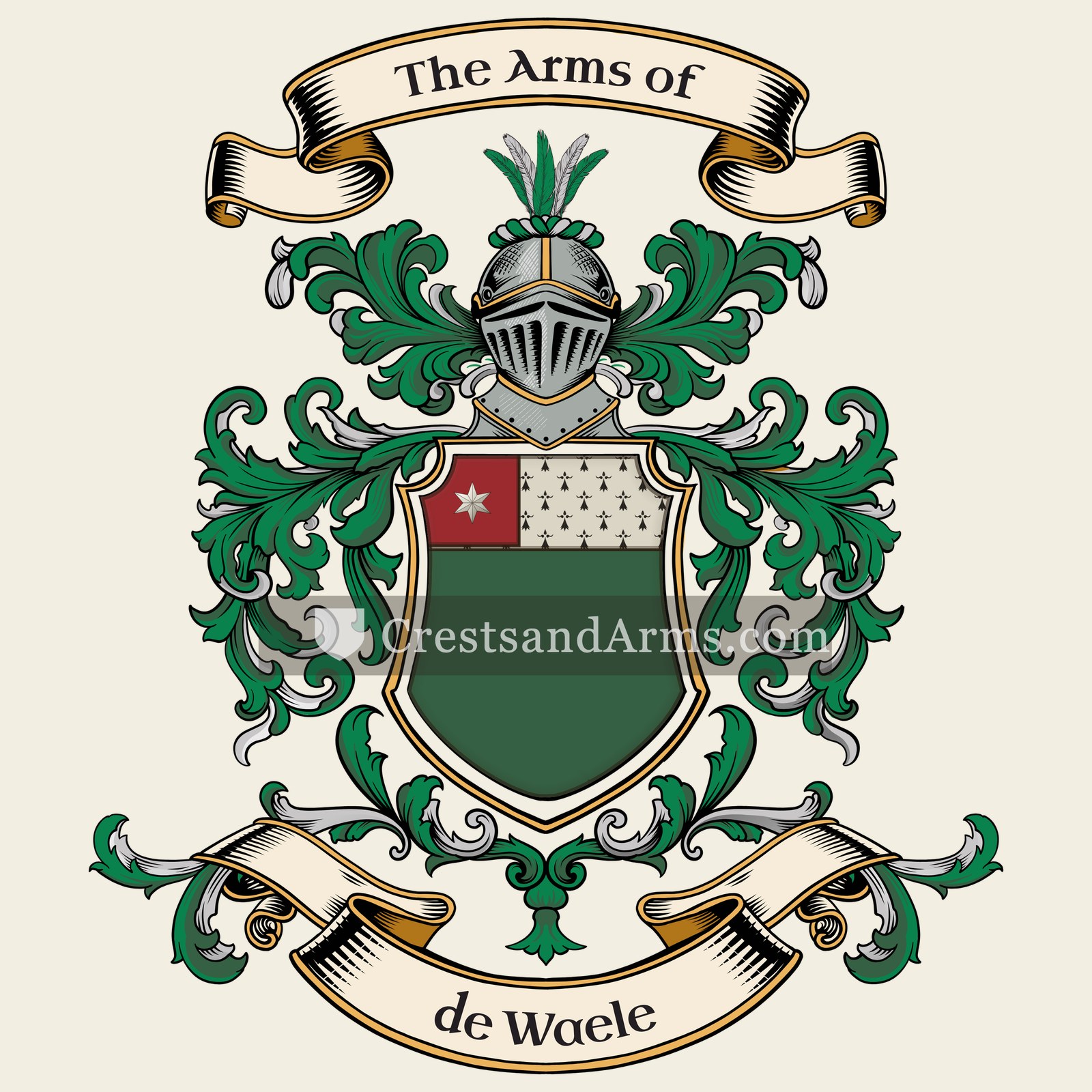 The de Waele coat of arms, drawn from the recorded blazon