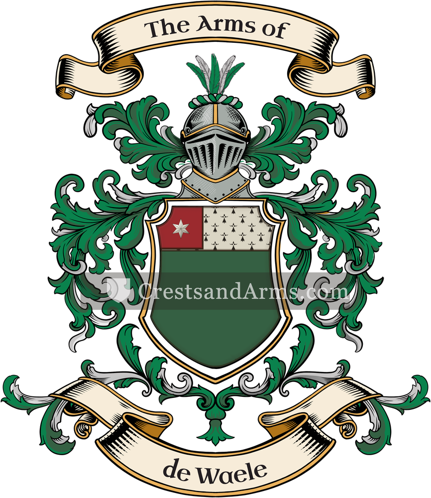 The de Waele coat of arms, drawn from the recorded blazon