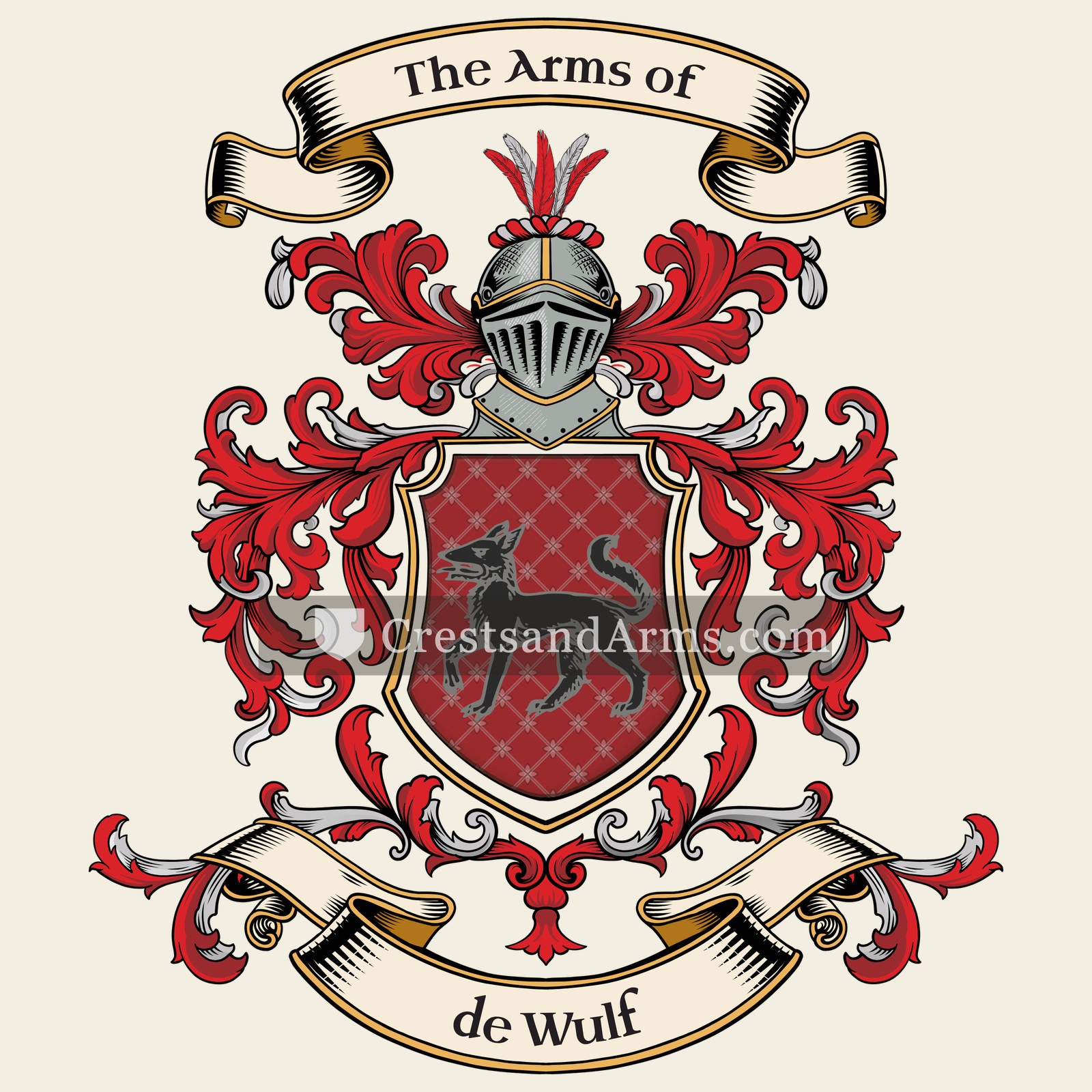 The de Wulf coat of arms, drawn from the recorded blazon