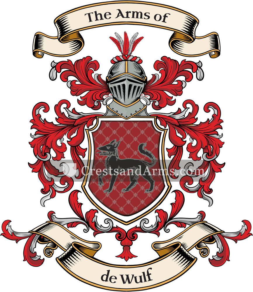 The de Wulf coat of arms, drawn from the recorded blazon