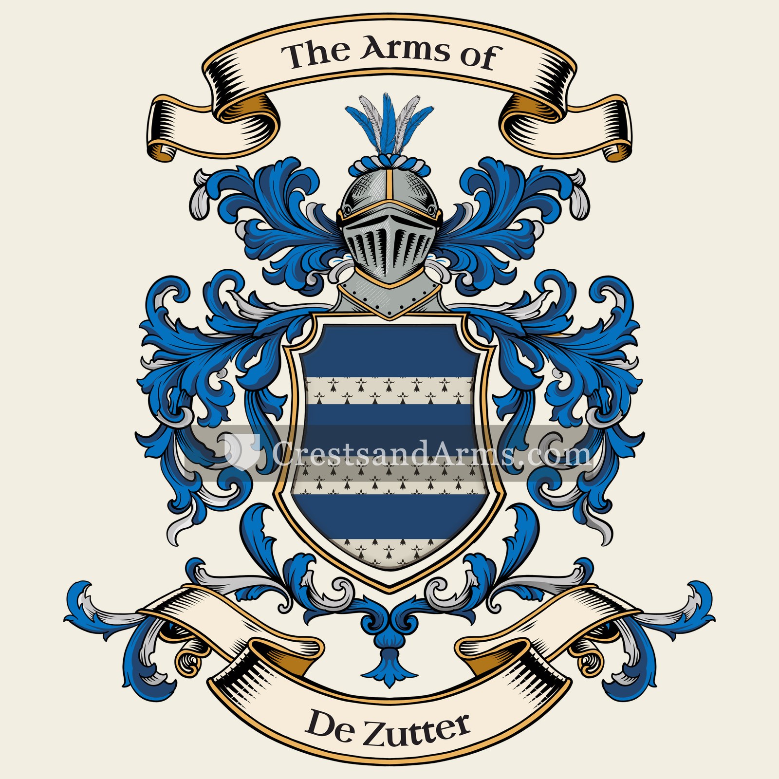 The De Zutter coat of arms, drawn from the recorded blazon