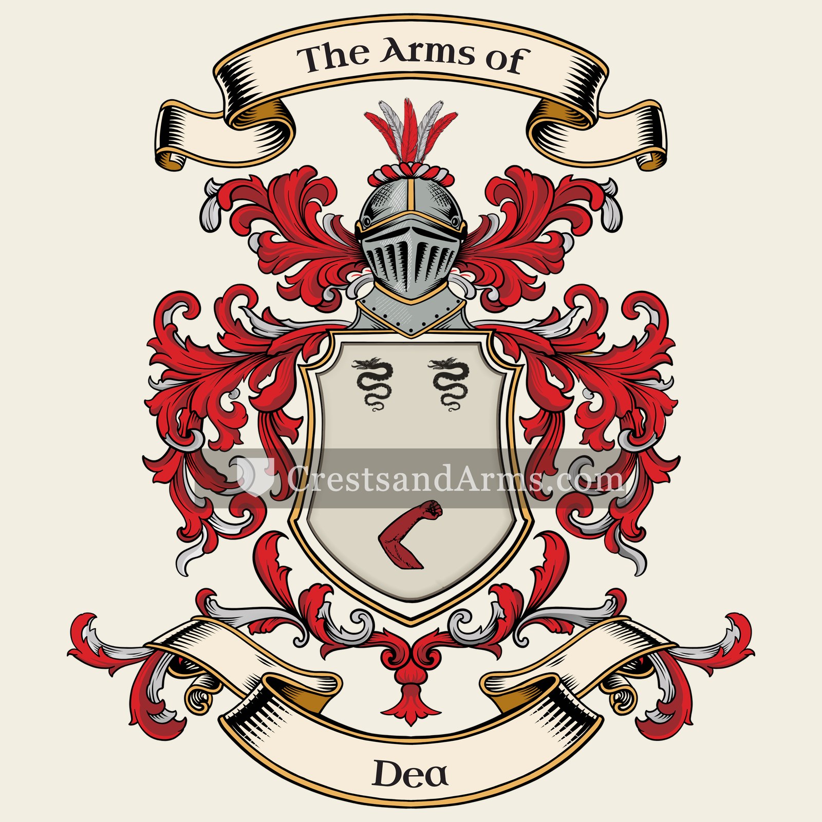 The Dea coat of arms, drawn from the recorded blazon