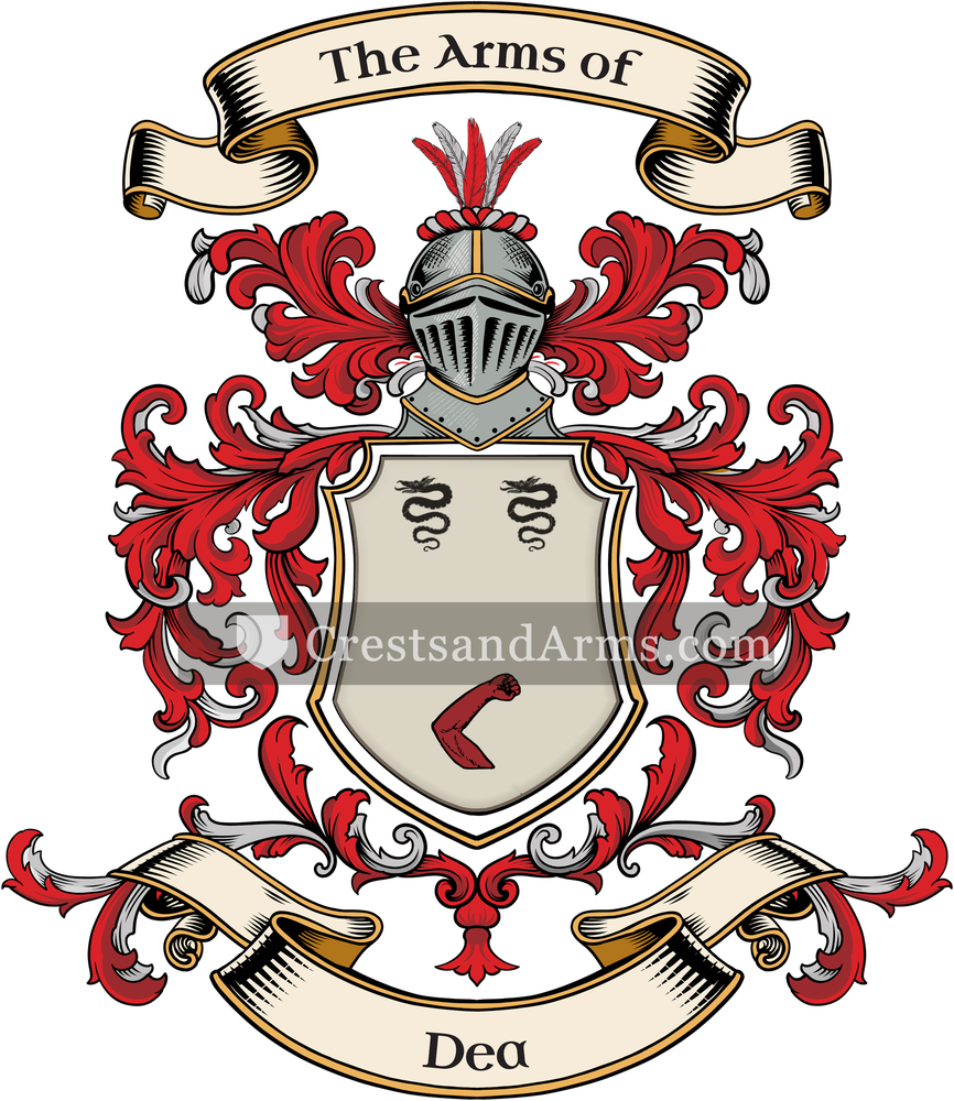The Dea coat of arms, drawn from the recorded blazon