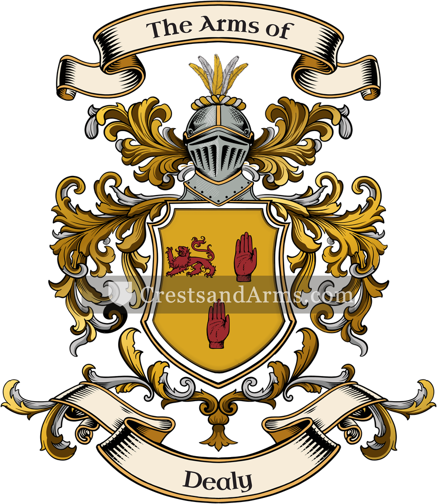 The Dealy coat of arms, drawn from the recorded blazon
