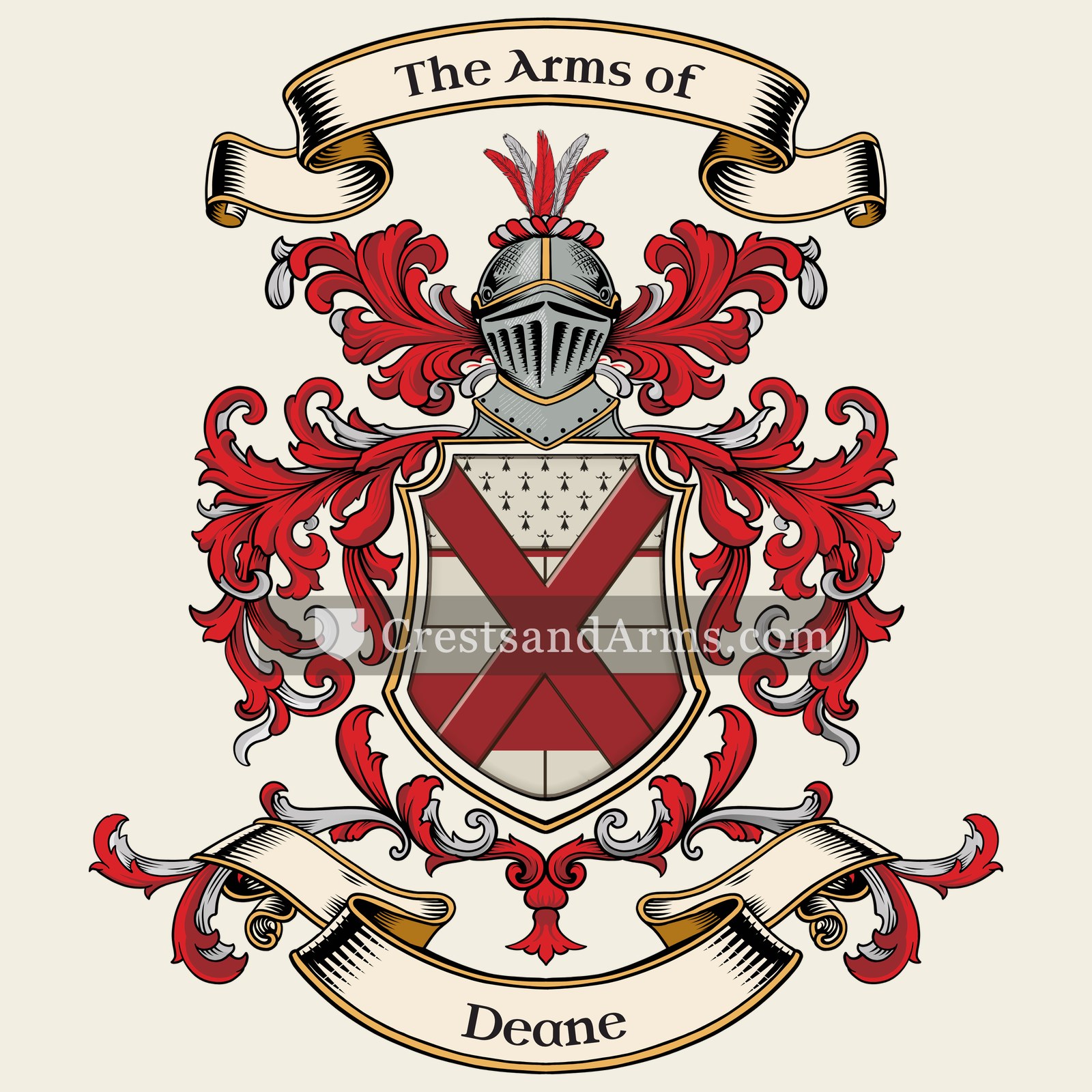 The Deane coat of arms, drawn from the recorded blazon