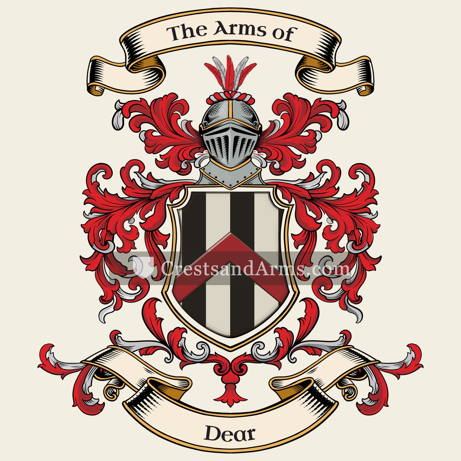 The Dear coat of arms, drawn from the recorded blazon