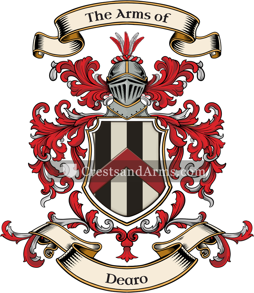 The Dearo coat of arms, drawn from the recorded blazon