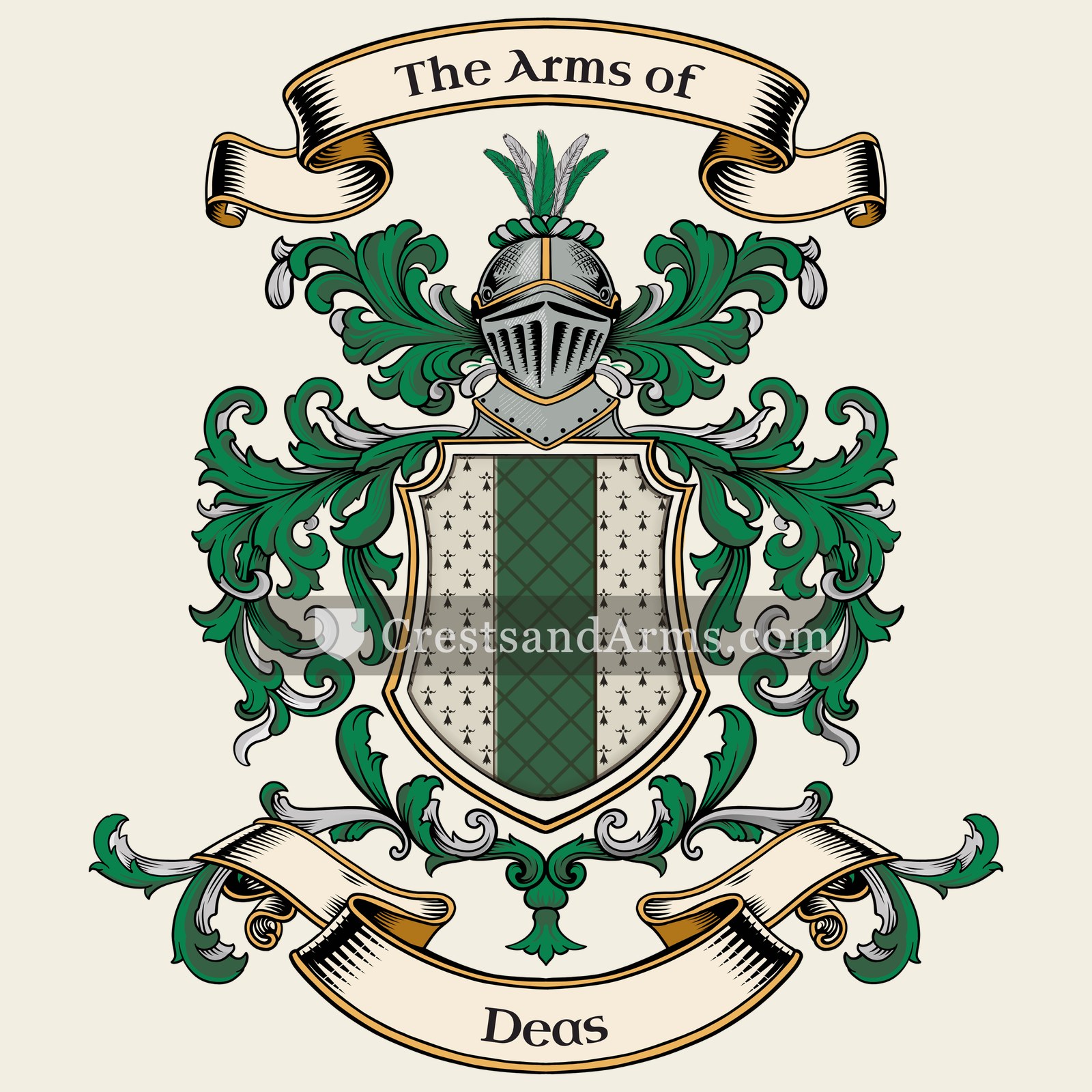 The Deas coat of arms, drawn from the recorded blazon