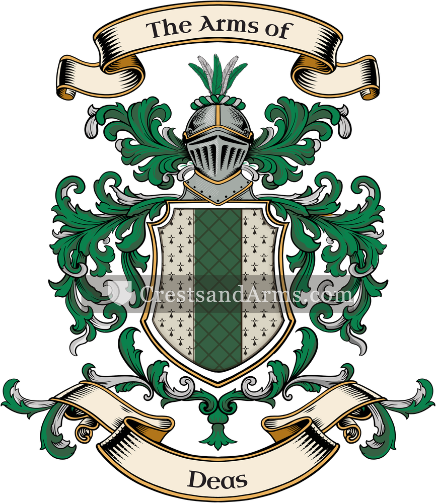 The Deas coat of arms, drawn from the recorded blazon