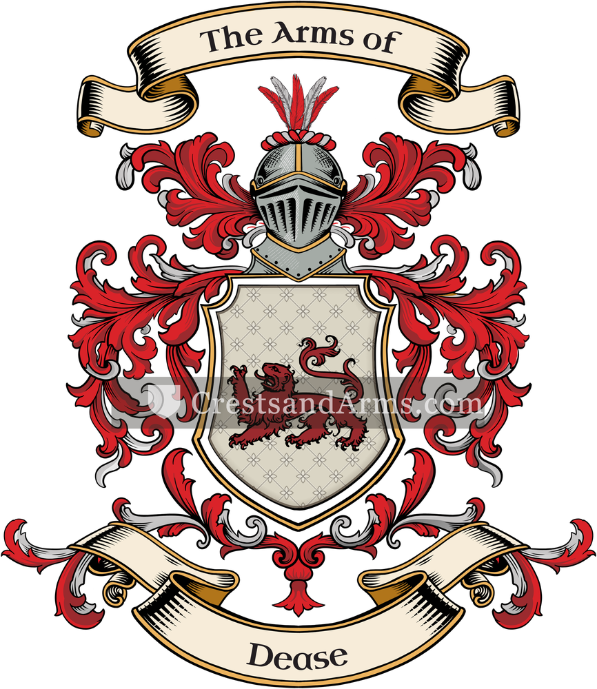 The Dease coat of arms, drawn from the recorded blazon