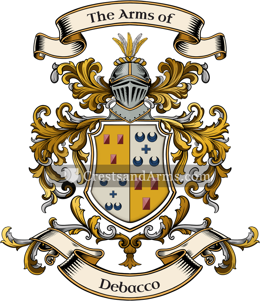 The Debacco coat of arms, drawn from the recorded blazon