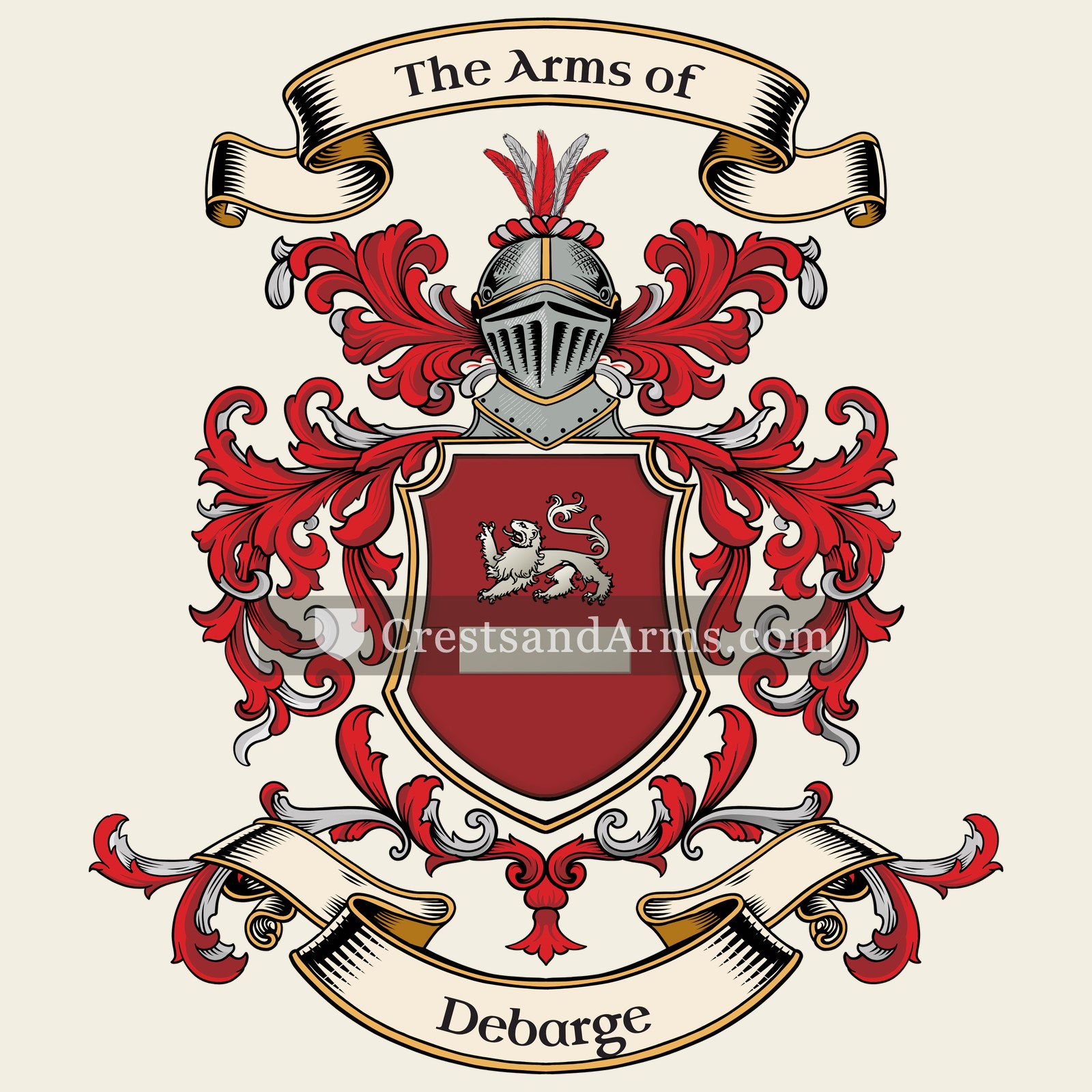 The Debarge coat of arms, drawn from the recorded blazon