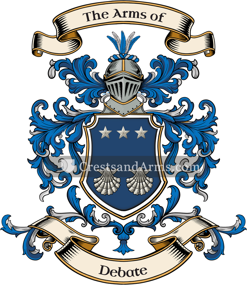 The Debate coat of arms, drawn from the recorded blazon