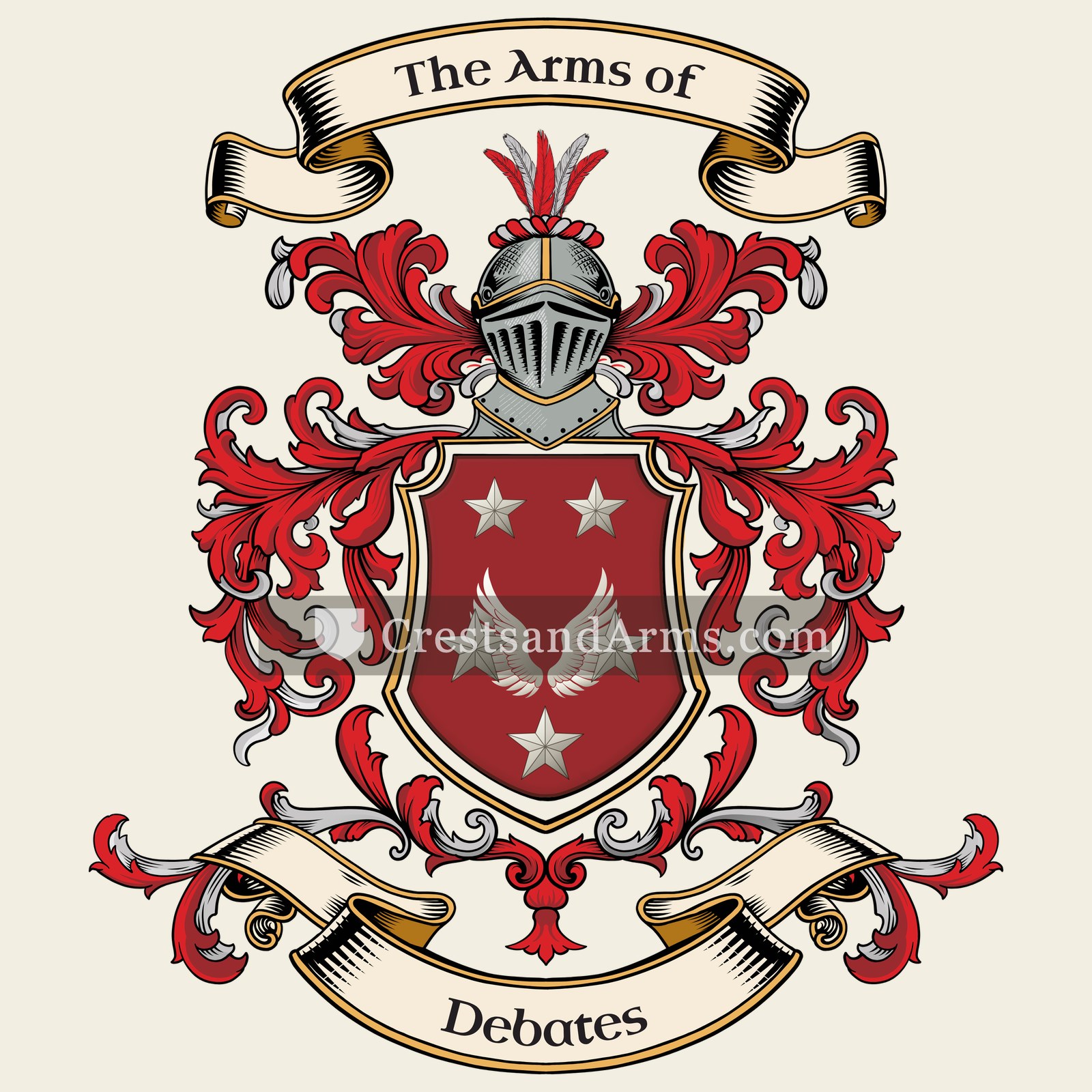The Debates coat of arms, drawn from the recorded blazon