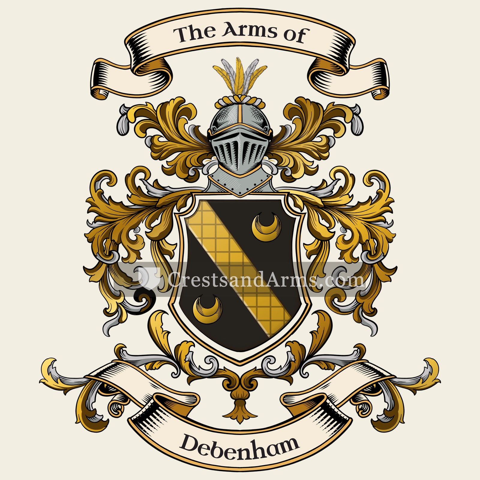 The Debenham coat of arms, drawn from the recorded blazon
