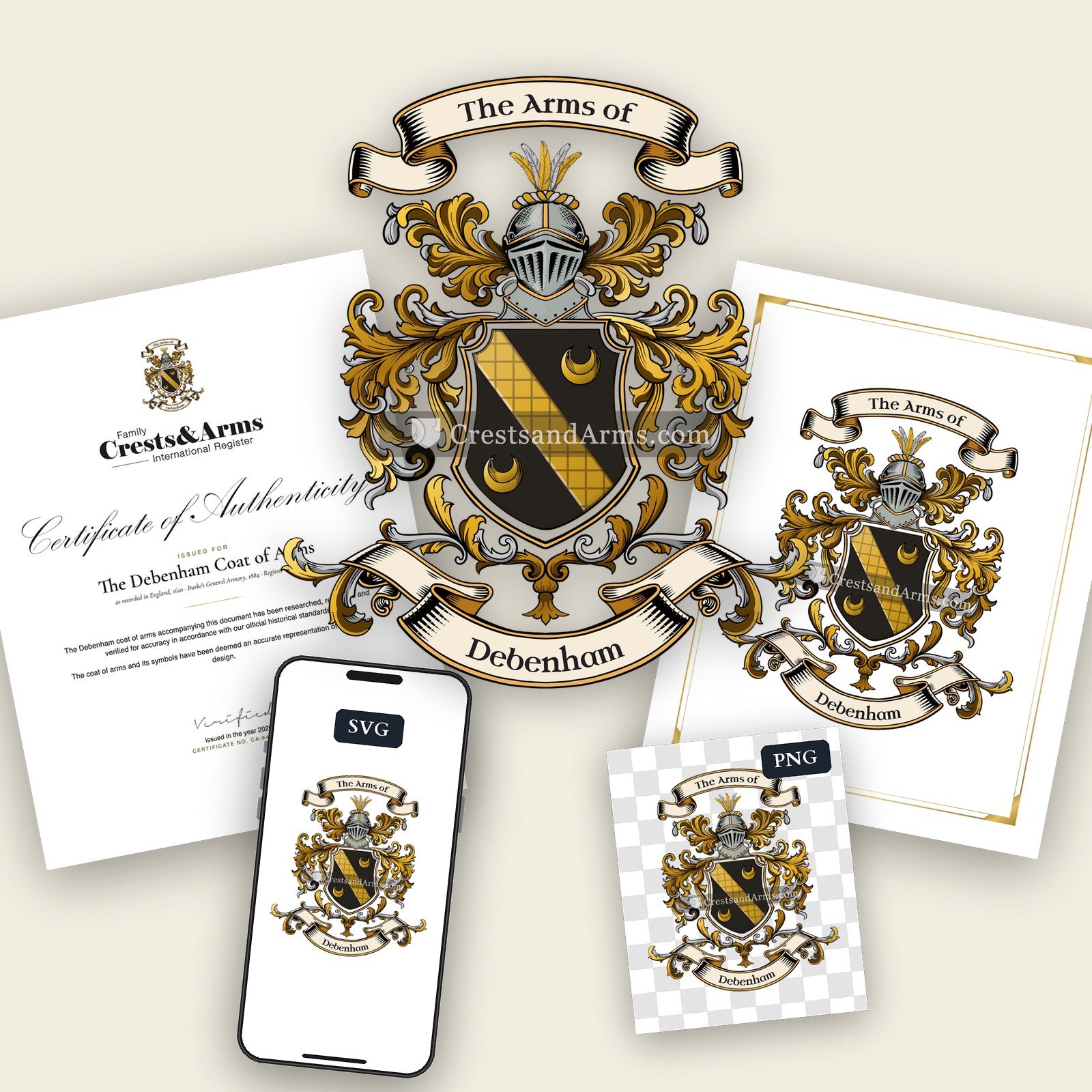 The Debenham arms on the coat of arms — digital pack