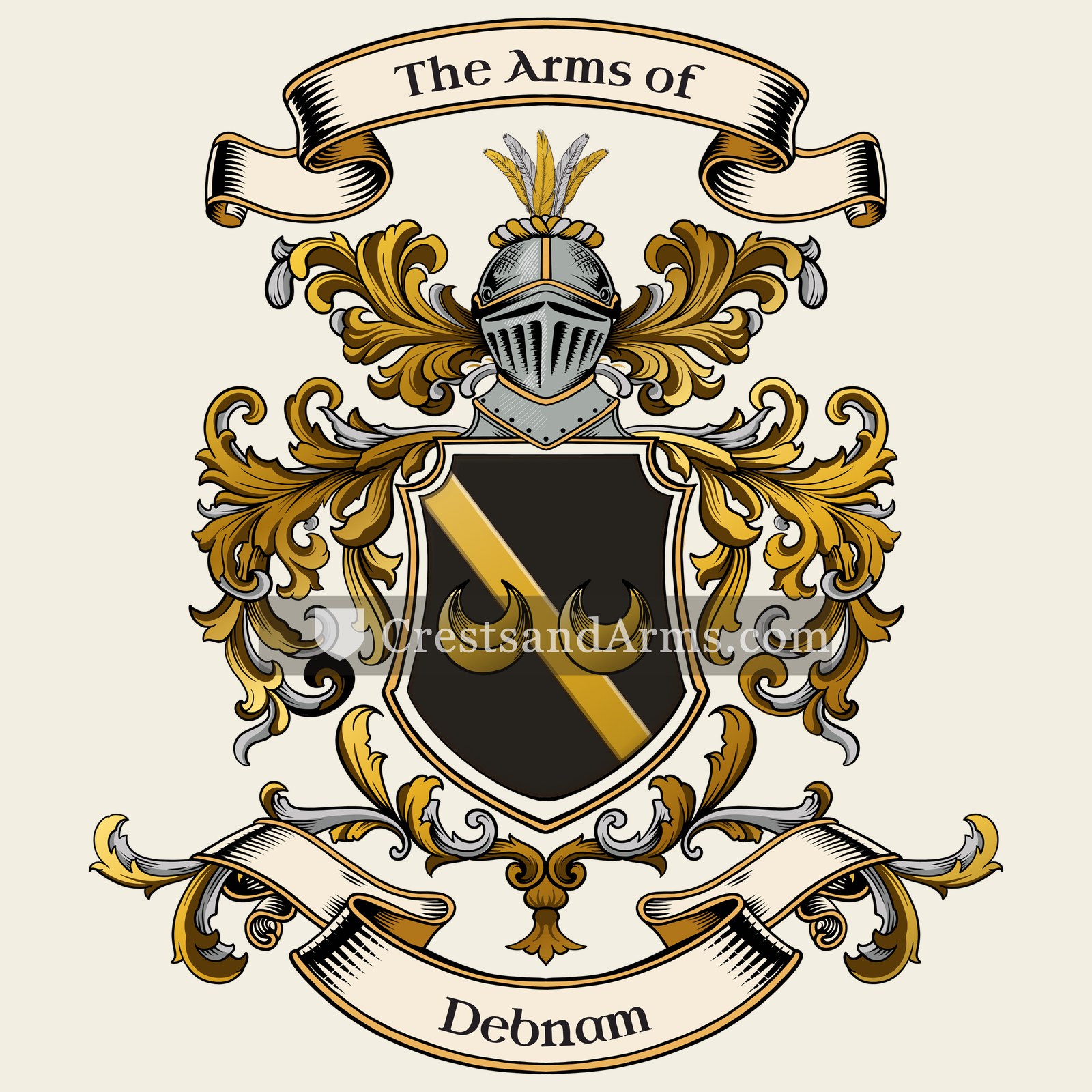 The Debnam coat of arms, drawn from the recorded blazon