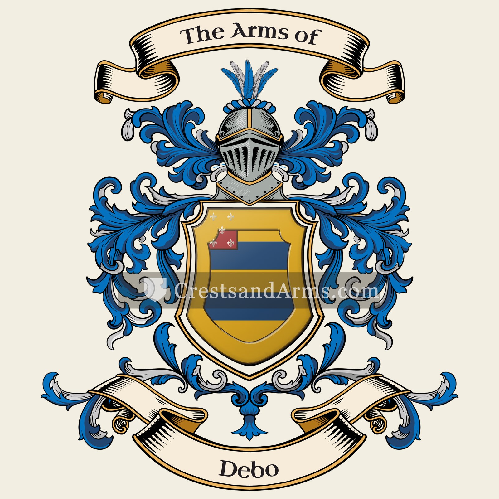 The Debo coat of arms, drawn from the recorded blazon