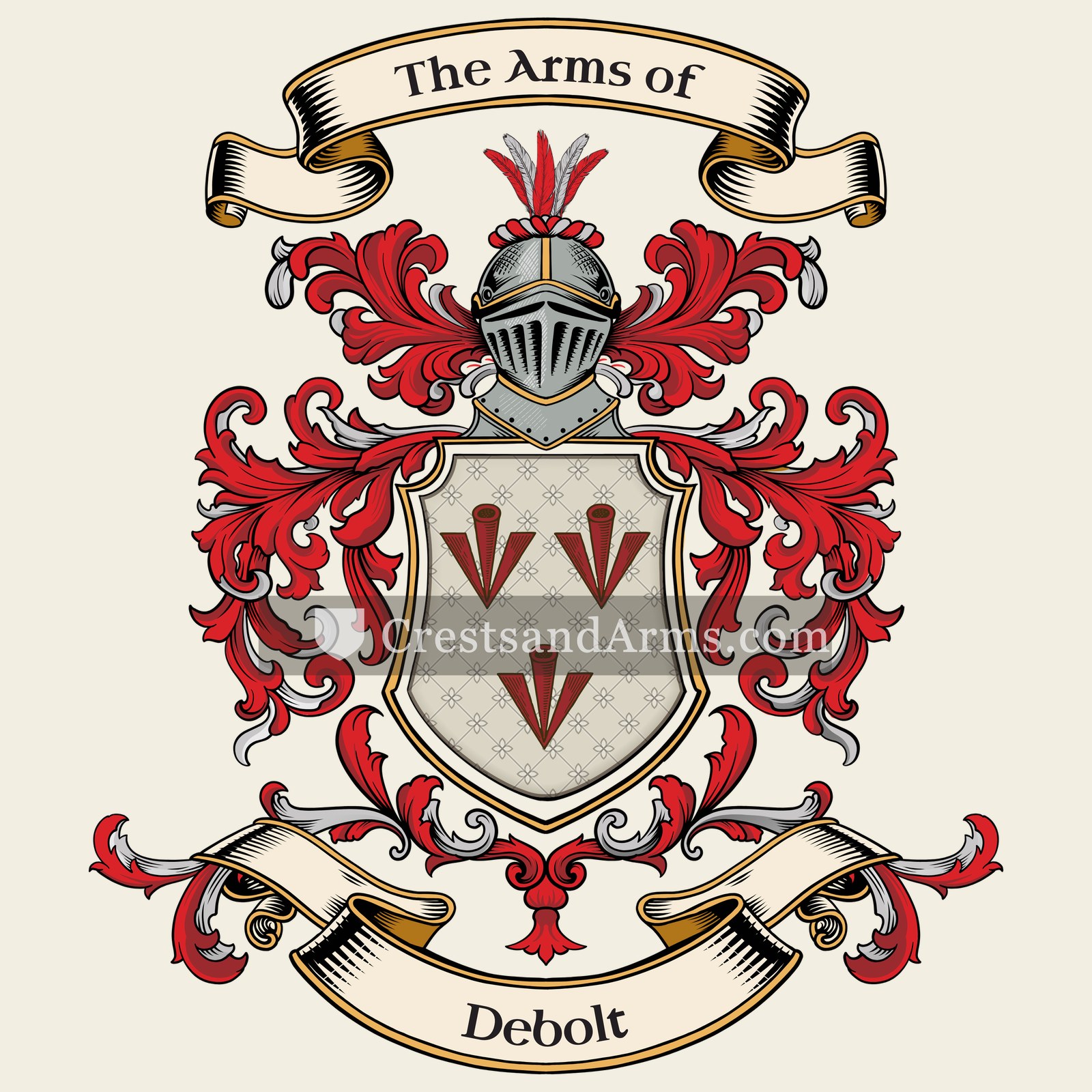 The Debolt coat of arms, drawn from the recorded blazon