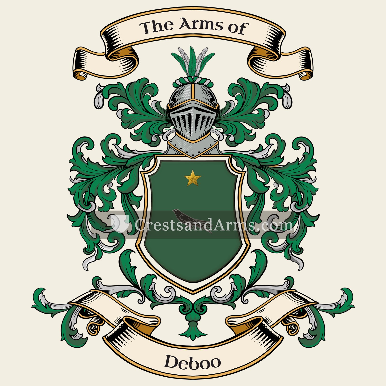 The Deboo coat of arms, drawn from the recorded blazon