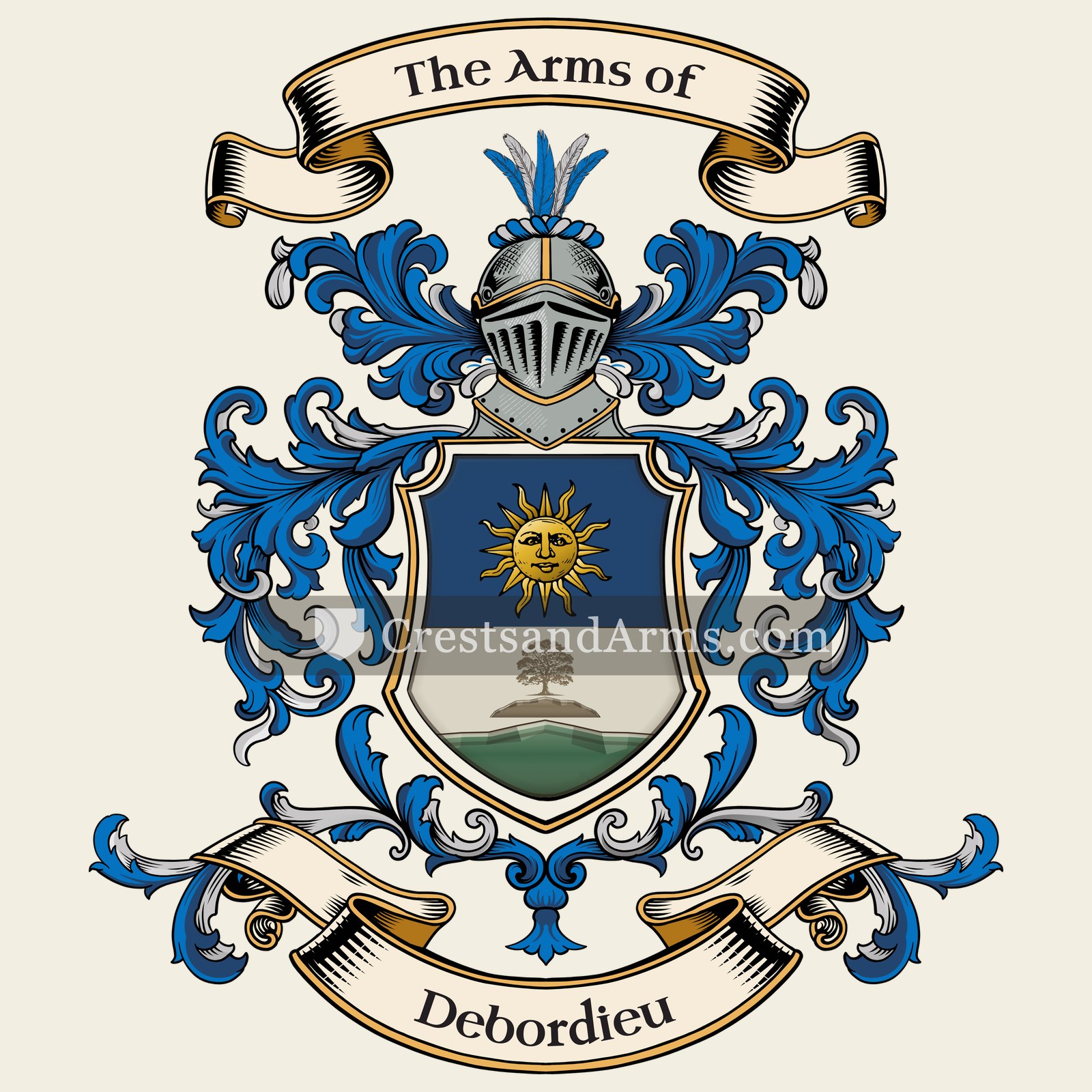 The Debordieu coat of arms, drawn from the recorded blazon