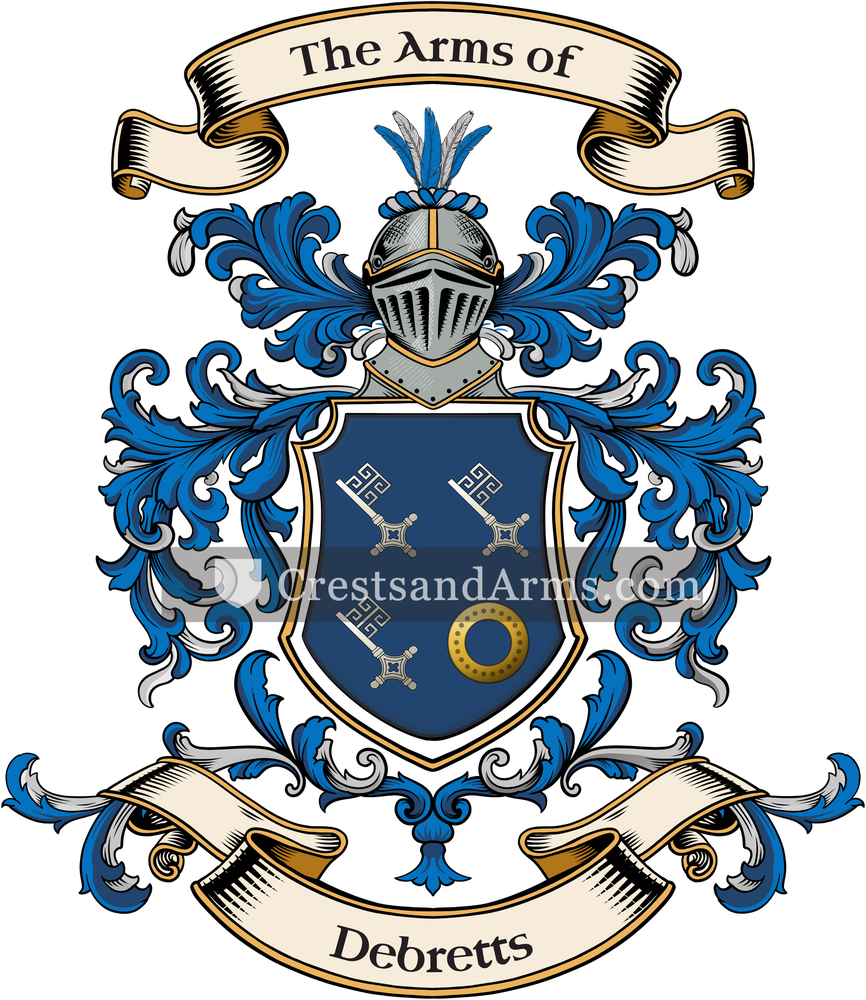 The Debretts coat of arms, drawn from the recorded blazon