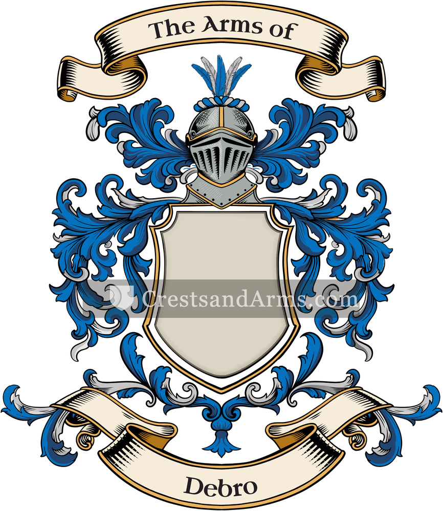 The Debro coat of arms, drawn from the recorded blazon
