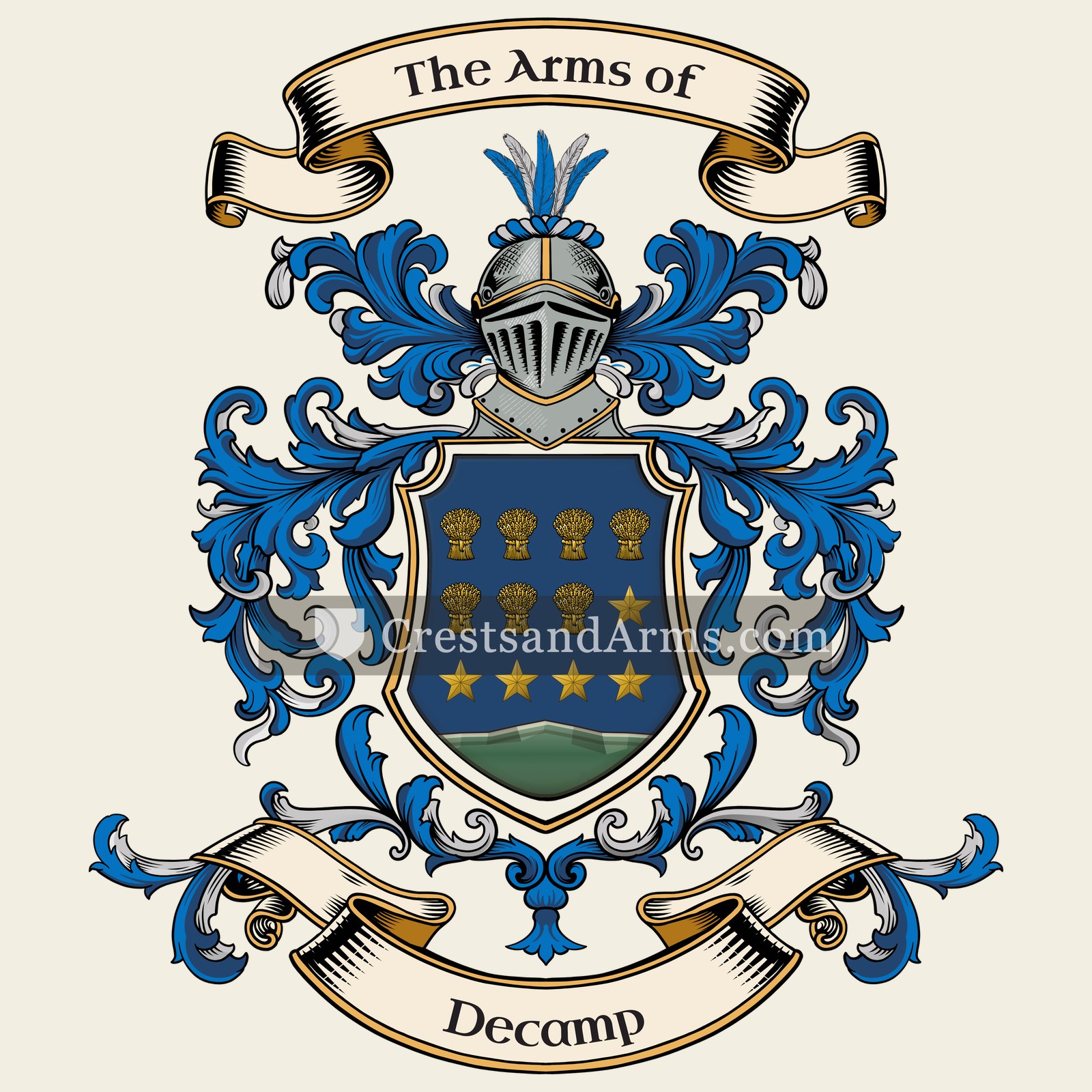 The Decamp coat of arms, drawn from the recorded blazon