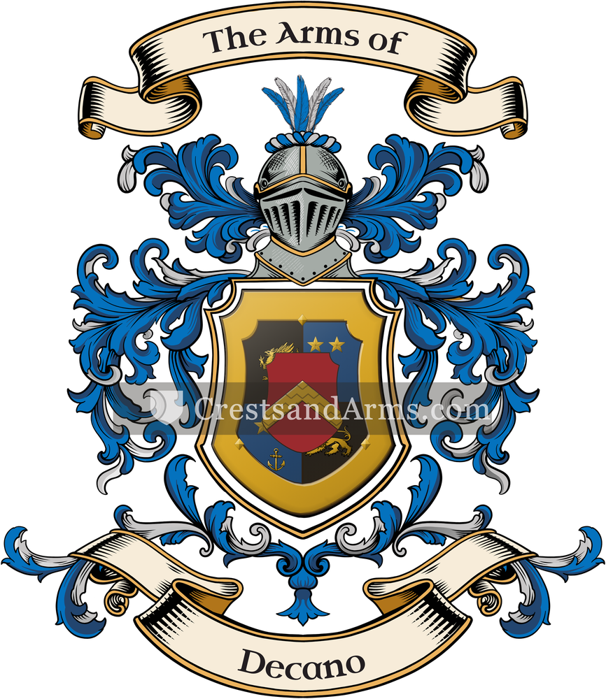 The Decano coat of arms, drawn from the recorded blazon