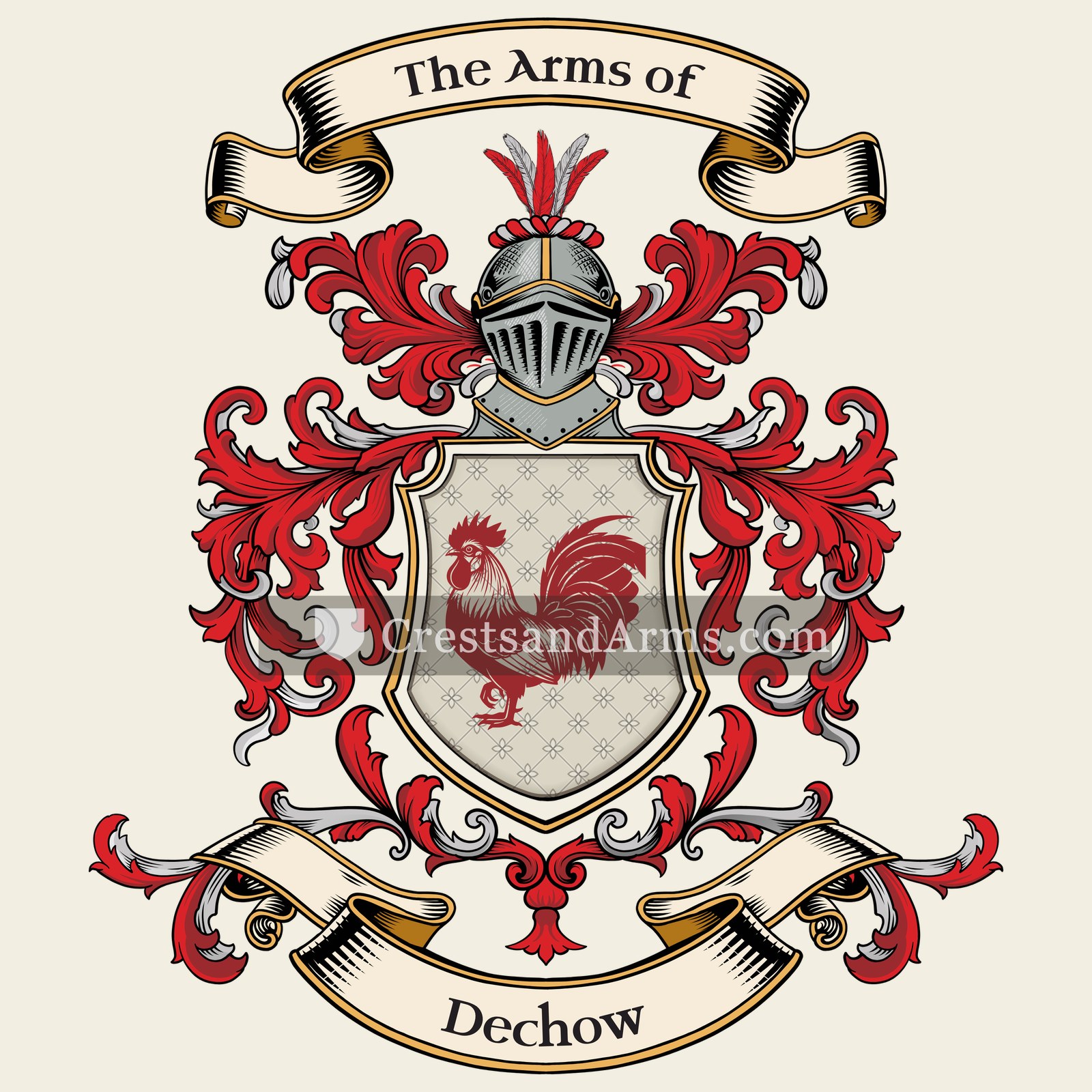 The Dechow coat of arms, drawn from the recorded blazon