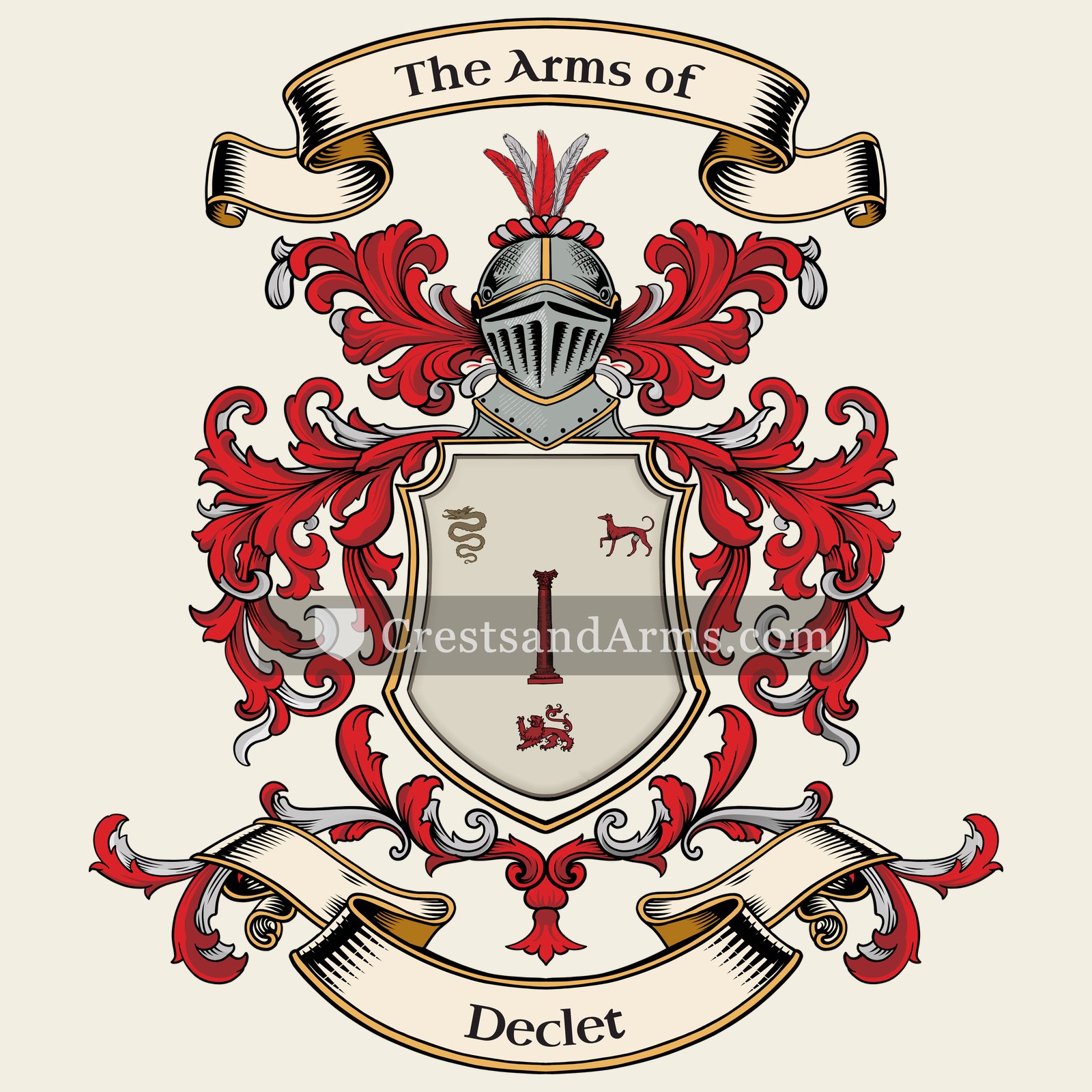The Declet coat of arms, drawn from the recorded blazon