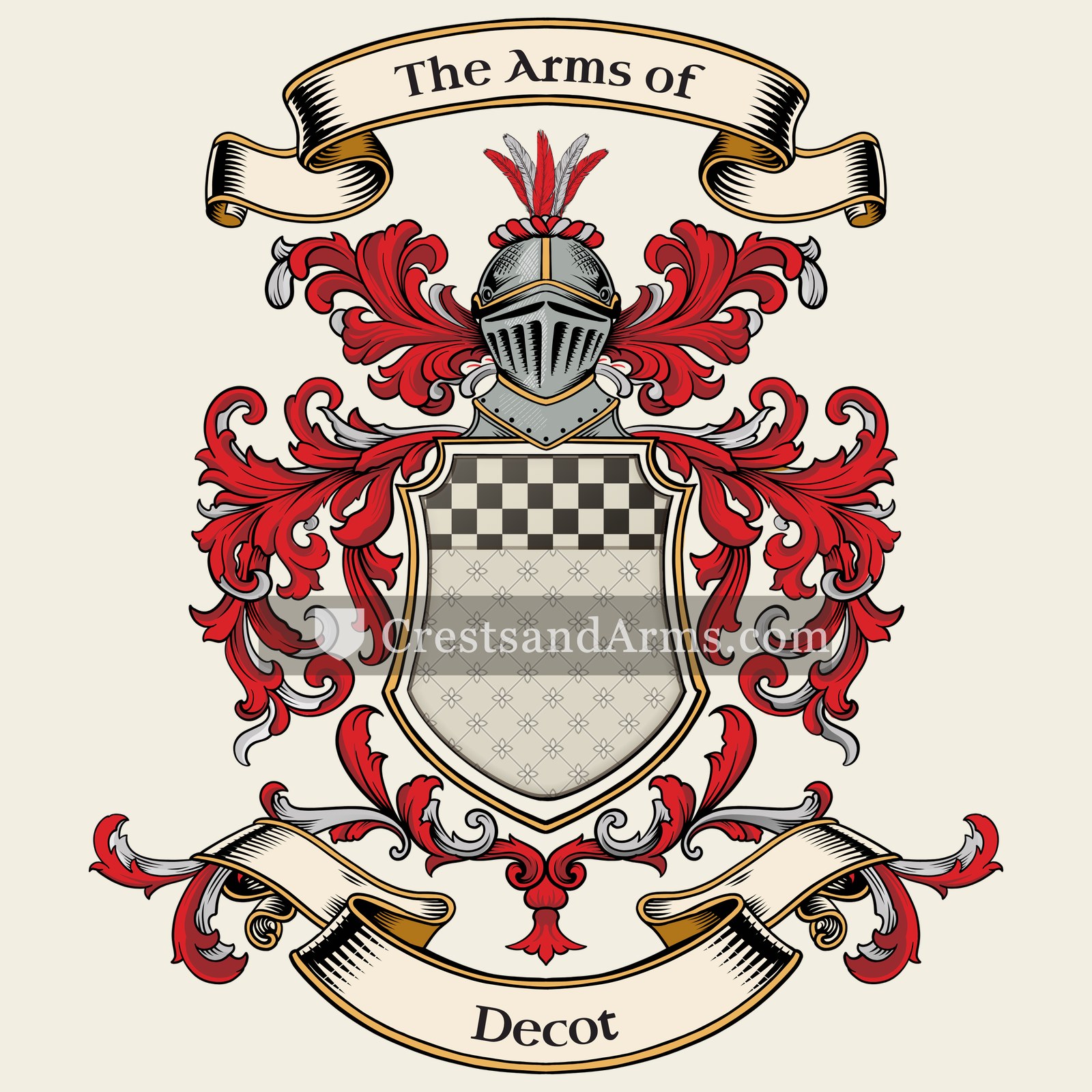 The Decot coat of arms, drawn from the recorded blazon