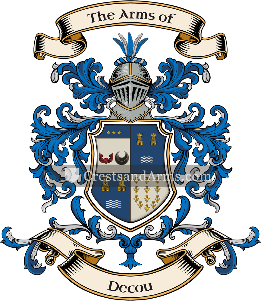 The Decou coat of arms, drawn from the recorded blazon