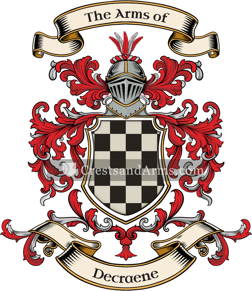 The Decraene coat of arms, drawn from the recorded blazon