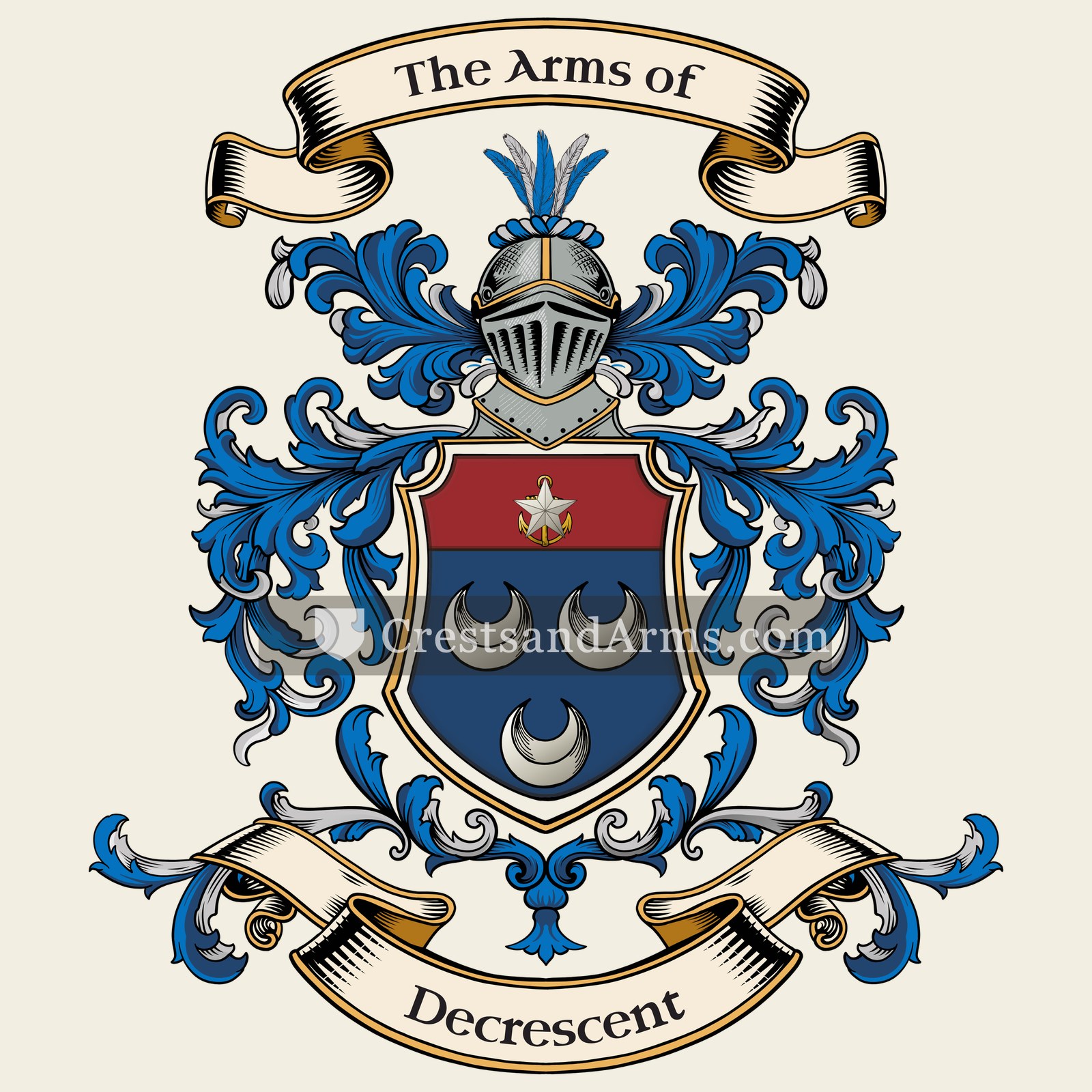 The Decrescent coat of arms, drawn from the recorded blazon