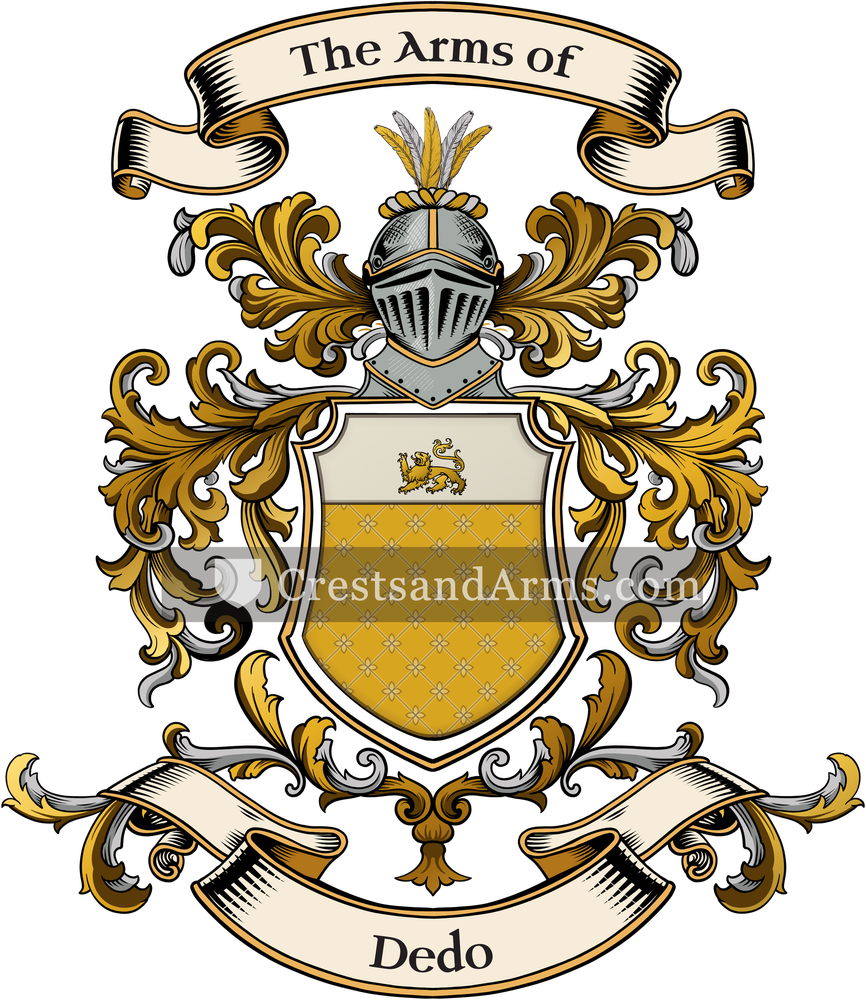 The Dedo coat of arms, drawn from the recorded blazon