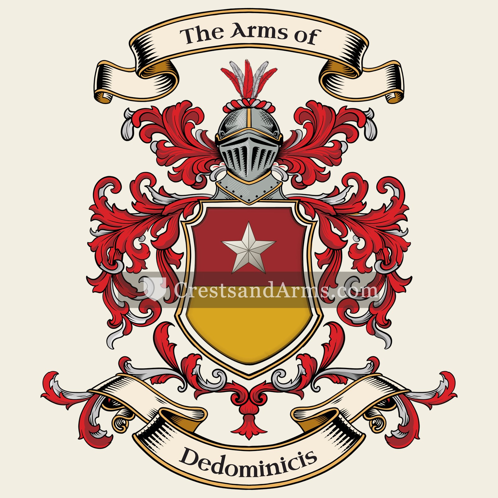 The Dedominicis coat of arms, drawn from the recorded blazon