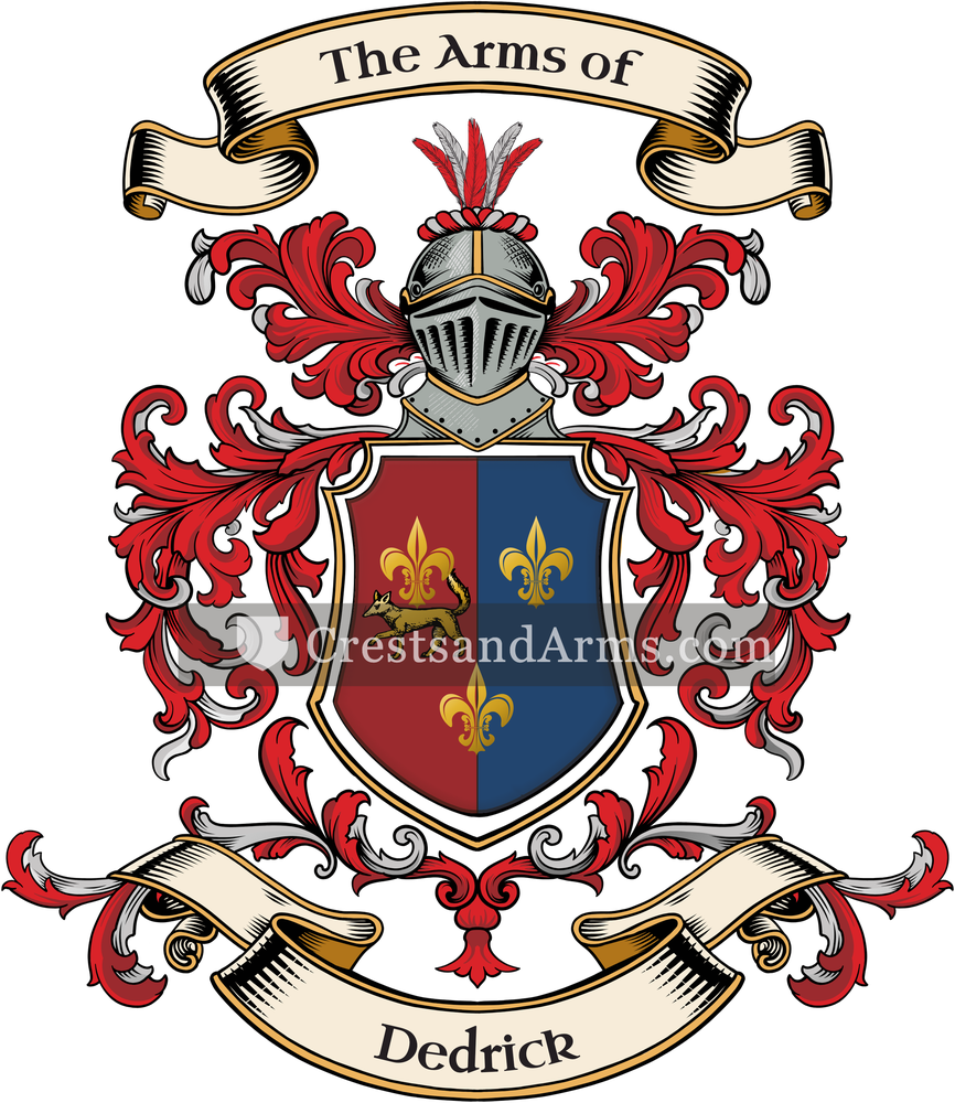 The Dedrick coat of arms, drawn from the recorded blazon