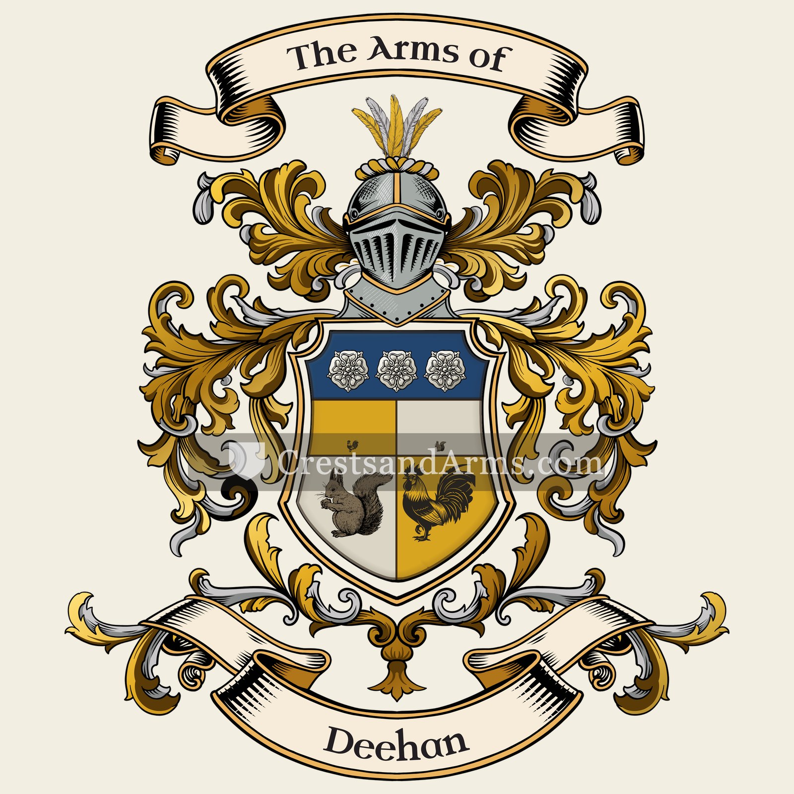 The Deehan coat of arms, drawn from the recorded blazon