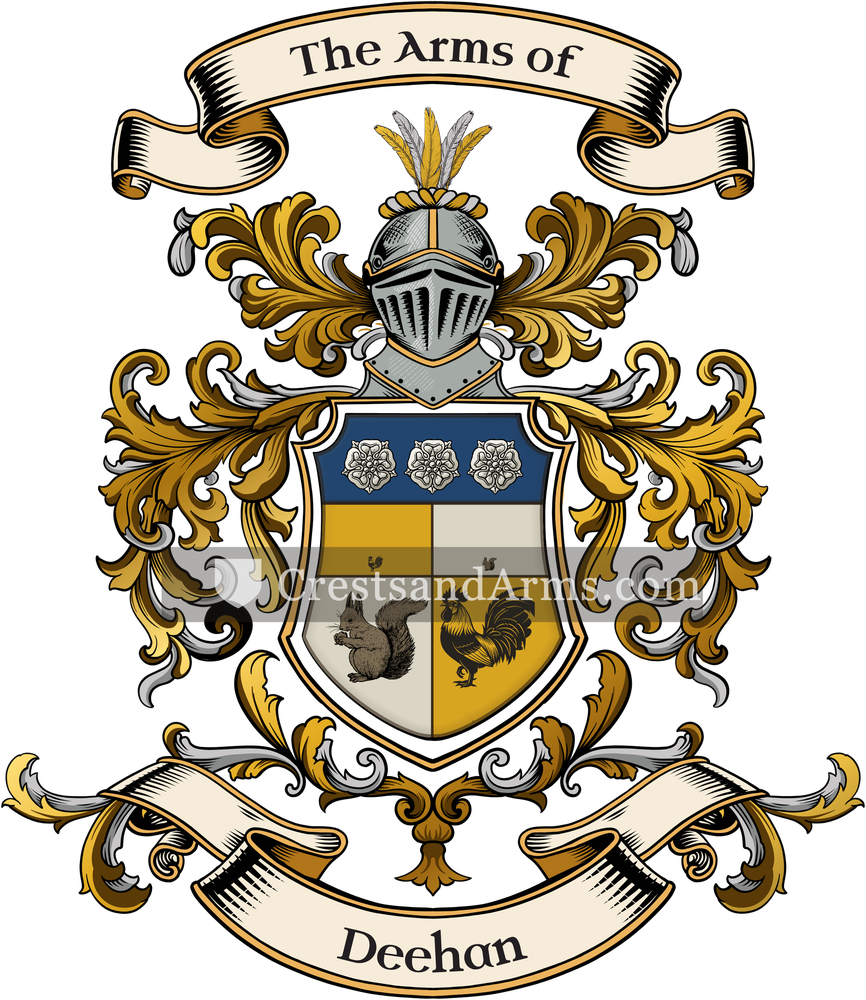 The Deehan coat of arms, drawn from the recorded blazon